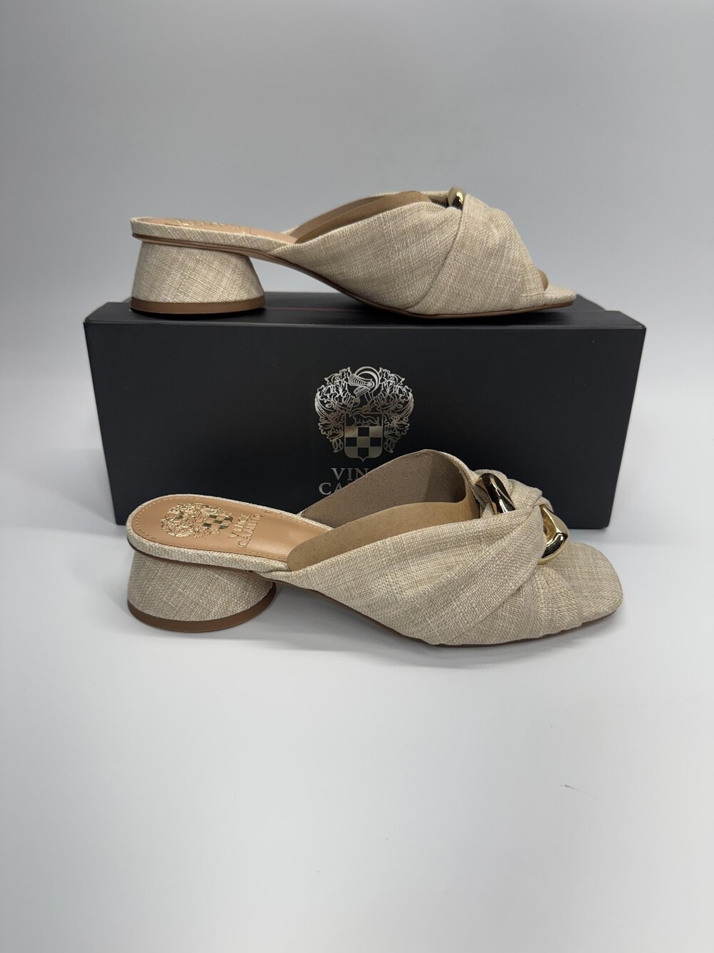 Vince Camuto Shoes Womens Size 8 M VC-Liane Raffia Linen Slip On Mules Heels
